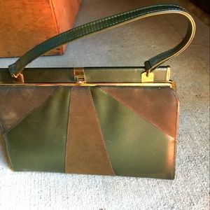 Vintage green fake  leather and  brown suede purse vintage never been used
